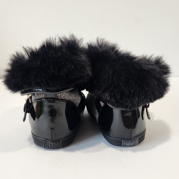 Stuart Weitzman Girls Glitter Gold Sparkle Black Faux Fur Snow Boots 6C Worn 1X - Picture 5 of 11